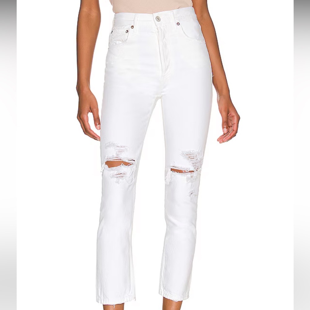 AGOLDE "Riley" straight white distressed jean